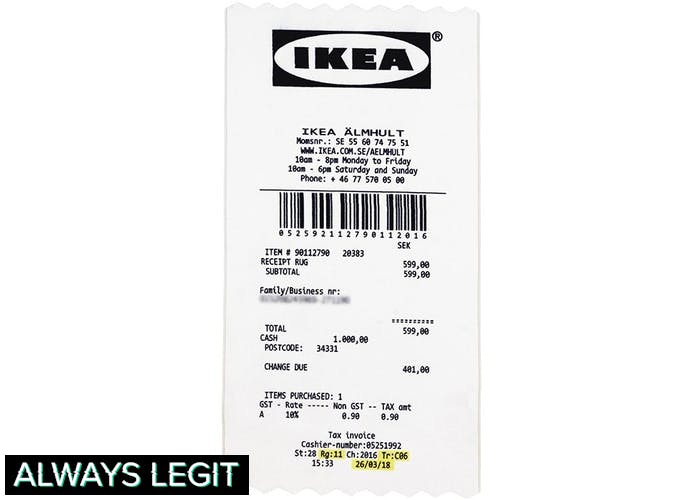 Alwayslegit Virgil Abloh X Ikea Markerad Receipt Rug 201x89 Cm White Black
